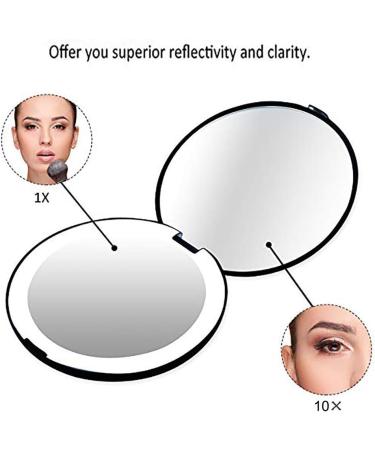 Portable Folding Mirror with LED Light 10X Magnifying Glass 12 Lamp Bead Mini Mirror Black - Buy Online on SooperMarket.com
