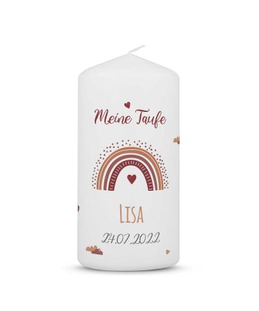Gravure line printed small candle - christening candle rainbow - personalized with name date & desired text - Brilliant printed candle - gift for girls & boys for baptism - Color: red