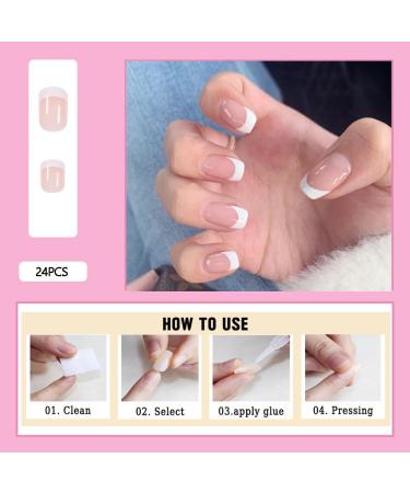 24pcs Short French Tip Press-on Nails | Square/Milky White False Nails with Glue | French & White Fake Nails for Women's Nail Art - Buy Online on SooperMarket.com