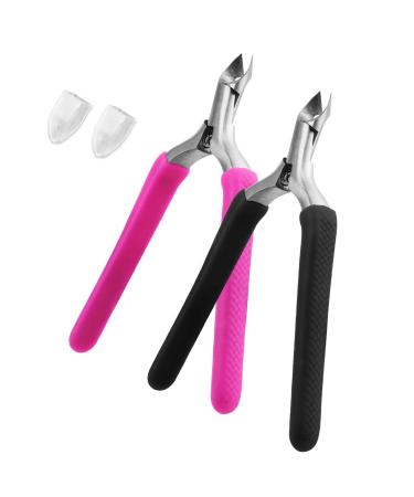2PCs of professional nail skin pliers sharply nail skin remover skin tongs with non-slip handle nail skin trimmer Clipper nail shaver for nail and toenail care (black+pink)