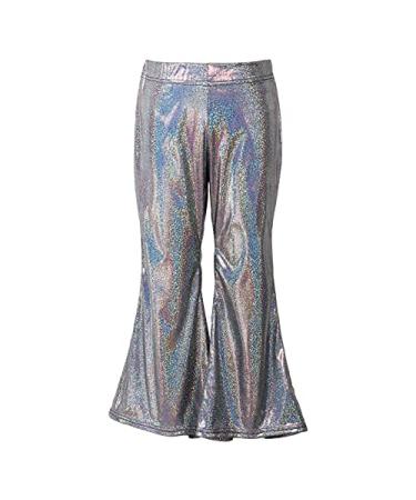 Jhaoyu Girls Boys Metallic Bell Bottom Flare Pants Elastic Waist Hip Hop Jazz Dance Pants Disco Stage Performance Costume Black 3-4T