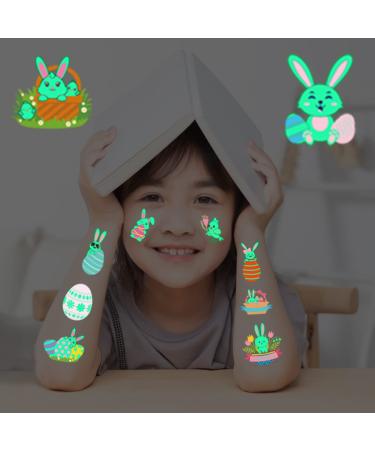 Easter Glow Temporary Tattoos - 73 Luminous Bunny Designs for Kids | Rabbit, Carrot, Eggs, Chick | Fun Party Favors - Buy Online on SooperMarket.com