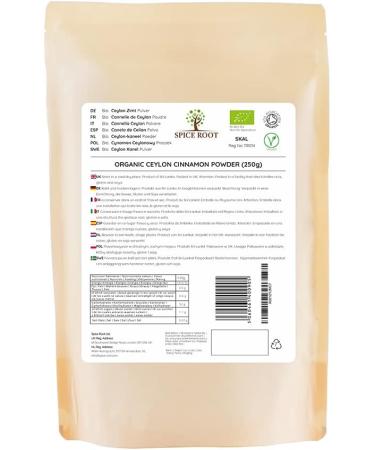 Organic Ceylon Cinnamon Powder 250g - Raw & Certified Organic Vegan - Buy Online on SooperMarket.com