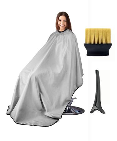 Professional Barber Cape with Neck Duster Brush and Hair clip Hair Cutting Cape and Salon Cape for Men and Women Grey