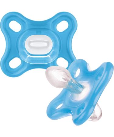 MAM Comfort All-Silicone Soothers 0-3 Months (Pack of 2) Soft and Light soother Premature and Newborn Essentials with Self Sterilising Travel Case Blue Blue 0 month