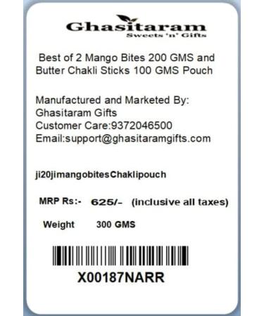 Ghasitaram Gifts Rakhi Gifts for Brothers Rakhi Sweets - Best of 2 Mango Bites 200 GMS and Butter Chakli Sticks 100 GMS Pouch with 2 Pearl Beads Rakhis - Buy Online on SooperMarket.com