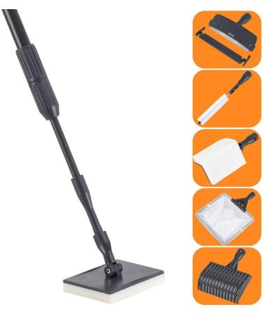 hygger Carbon Fiber 6 in 1 Aquarium Cleaning Tool Kit Algae Scraper Scrubber Pad Sponge Telescopic Handle Fish Tank Brush Cleaner Set for Saltwater Freshwater