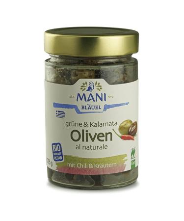 Mani Bl uel Organic Green&Kalamata Olives al naturale Chili&Herbs (1 x 205 gr)