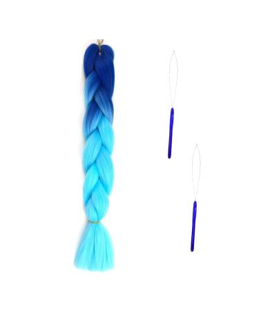 Colored Big Braids Braided Hair Hair Extensions Braids Braided Colored Hair Gradient Colored Hair Extensions with 2 Pieces of Hair Extension Rings for DIY Dress Up ect (Royal Blue to Sky Blue)