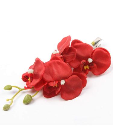 Bridal Orchid Flower Hair Clip Hawaii Hairpin Flower Brooch Barrettes Women Girls Hair Accessories for Wedding Prom Party Beach Travel - Red Excellent Quality and Popular Practical and Fashion
