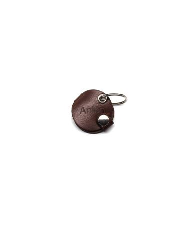 Copter farm dog brand bag for dogs on the collar |With engraving push button |Art leather real leather |Dog brand |individually engraved on both sides (real leather brown round) real leather brown round