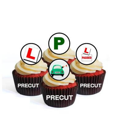 24 PRECUT Learner Driver Pass Edible Cupcake Toppers Driving Test Cupcake Toppers - wafer card disc cake decorations STAND UP
