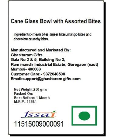 Ghasitaram Gifts Rakhi Gifts for Brothers Cane Glass Bowl with Assorted Bites with Rudraksh Rakhi - Buy Online on SooperMarket.com