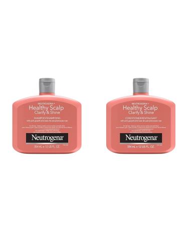 Pack of 2 - Neutrogena Exfoliating Healthy Scalp Clarify&Shine Shampoo + Conditioner for Oily Hair and Scalp Anti-Residue Shampoo with Pink Grapefruit pH-Balanced Paraben&Phthalate-Free 354 ml