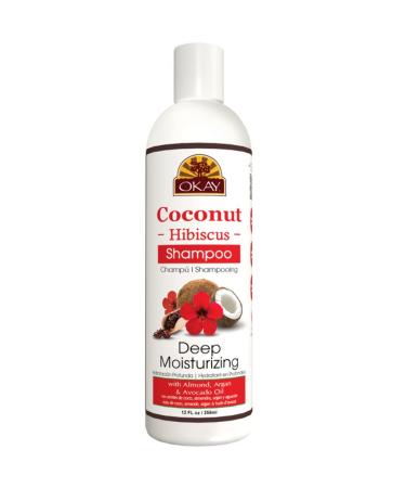 OKAY | Coconut Hibiscus Shampoo | For All Hair Types & Textures | Restore, Rehydrate, Strengthen Hair | With Almond, Argan & Avocado Oil | Free of Parabens, Silicones, Sulfates | 12. oz