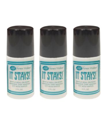 Ames Walker AW It Stays! Body Adhesive (3 Bottles) 2 oz. - Roll on Body Glue - Wig-Bra-Hosiery (clothing) Glue