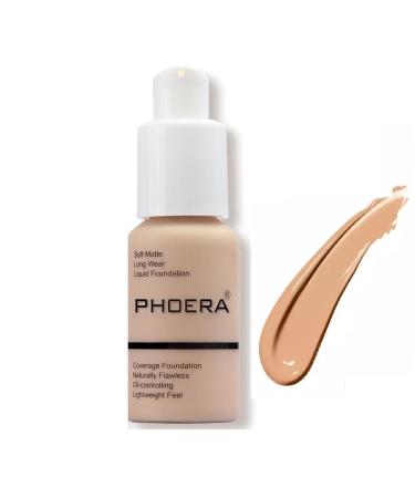 Phooera Fulll Coverage Liquid foundation Matte Finish Concealer Long wear 24hrs Oil Controlling Naturally Flawless Lightweigt Feel Buildable (104 BUFF BEIGE)