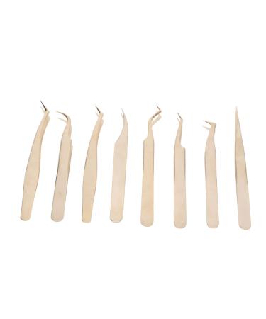 Eyelash extension tweezers 8 pieces eyelash tweezers made of stainless steel eyelash tweezers for eyelashes extensions high hardness ergonomic design eyelashes tweezers pearly gold
