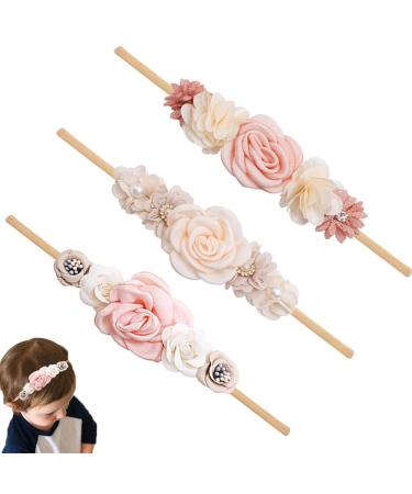 3 pieces baby headband flowers nylon headband baby floral stirride baby baby girls headbands hair band baby baptism flower stirring for little ones