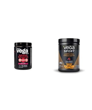 Vega Sport Hydration Electrolyte Powder Berry + Vega Sport Sugar Free Pre-Workout Energizer Berry Bundle Powder + Energizer Berry Berry 40 Servings (Pack of 1)