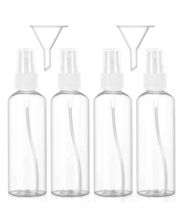 Hanyousheng Spray Bottle Plastic Refillable Spray Bottle 4 PCS 100ml/3.38oz Atomiser Spray Bottle Transparent Fine Mist Spray Bottle Spray Bottle Set for Cleaning Perfume with 2 Pieces Funnel 4*100ml