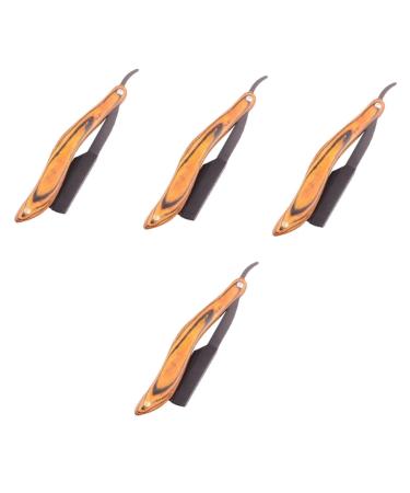 Beavorty 4pcs Folding Razor While Shaving Razor Men's Razor Straight Razor with Wooden Handle Old Fashioned Knife Holder Manual Shaver Man Stainless Steel As Pictured X 4pcs 20.00X2.90X1.80CMx4pcs