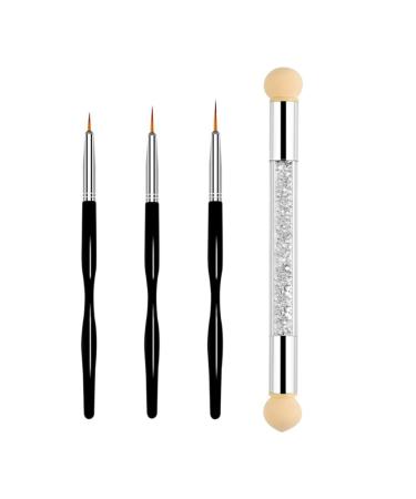 Yoezuo Nail Art Brushes Set (4 pieces) 3*Nail Art Liner Brushes 1*Sponge Brush Painting Nail Art Design Brush Pen Set Nail Gel Polish Painting Nail Design Brush Fine Detail Painting Pens for DIY
