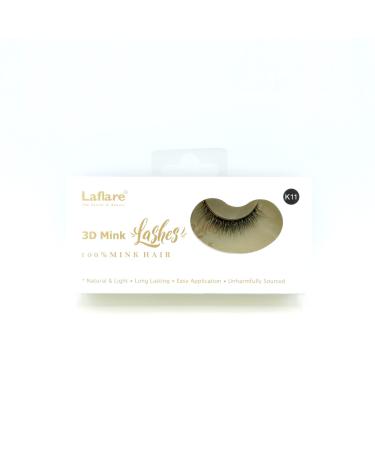 Laflare 3D 100% REAL MINK Eyelashes Luxurious Hand-made Light Natural Long Lasting Easy to Apply False Lashes (K11)