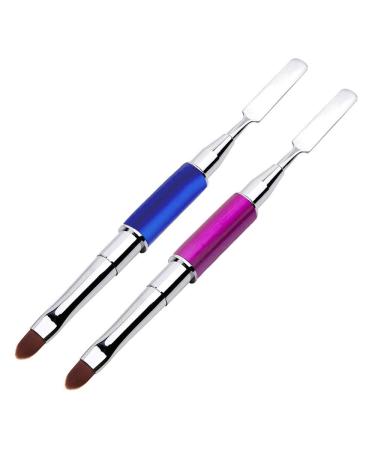 Kalolary 2Pc Dual-Ended Poly Gel Brush Acrylic UV Gel Dual-Ended Poly Gel Brush Poly Gel Brush Picker Dual-Ended Poly Gel Nail Brush for Acrylic Nails Extension (Blue + Purple)