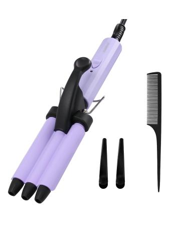 Mini Hair Crimper janelove 1/2 Inch Beach Waves Curling Iron Hair Waver for Short & Medium Hair with 3 Ceramic Barrels Home and Travel Friendly Crimper Hair Tool Dual Voltage 392 Fast Heating Purple