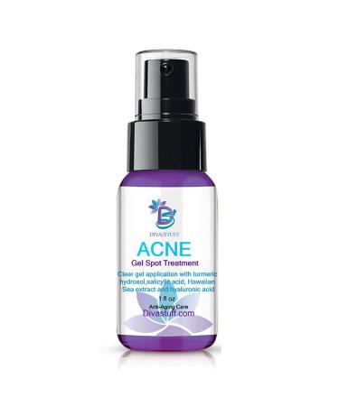 Diva Stuff Acne Gel Care Maximum Strength For Overnight Results Goes On Clear For Mild to Severe Acne Salicylic Acid Hawaiian Sea Extract Hyaluronic Acid Lactic Acid & Turmeric