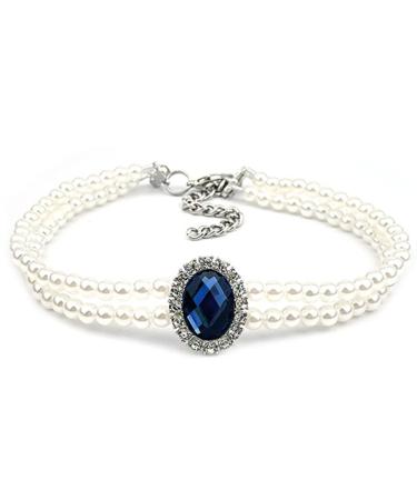 RayMinsino Pet Double Row Pearly Rhinestone Collar for Cats and Dogs Adjustable Necklace for Elegant Jeweled Dog Neck Collar Accessories XS Blue