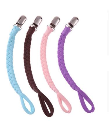 EXQUILEG 4Pcs Pacifier Strap Baby Pacifier Chain Clips Cotton Pacifier Strap With Stainless Steel Clamps for Unisex Baby (LA09)