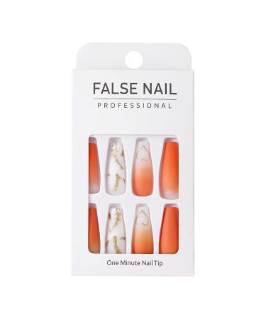Brishow Heart Long Orange Ballerina Press-On Nails - 24PCs Acrylic Artificial Fingernails for Women & Girls - Buy Online on SooperMarket.com