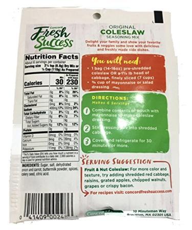Concord Foods Coleslaw Mix, 1.87oz (Pack of 4) - Easy to Make Coleslaw at Home! - Buy Online on SooperMarket.com
