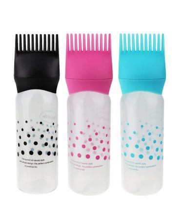 SOLUSTRE 3pcs Root Comb Applicator Bottle Hair Color Applicator Bottle Squeezable Hair Oil Bottle Brush for Home Salon Hair Dye (Blue)