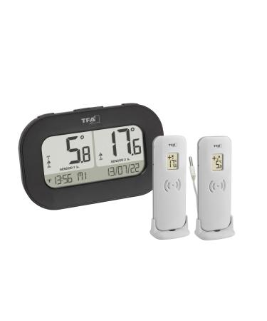 TFA Dostmann Digital radio thermometer Double-Check 30.3073.01 with 2 transmitters (temperature transmitter + waterproof cable sensor) max.