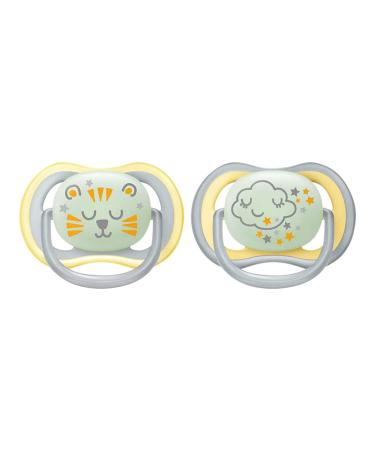 Philips Avent Ultra Air Schnuller for the night over 18 months lights up in the dark double pack cloud/tiger (model SCF376/01) Cloud and Tiger