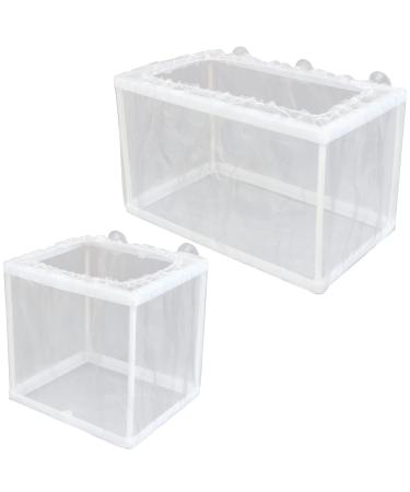 2 Pack Fish Breeding Box, 2 Pcs Fish Tank Breeder Net, Aquarium Separation Net Nylon Incubator Mesh, Fry Hatchery Incubator Mesh with 8 Suction Cup for Newborn Small Fish (Small Size, Big Size)