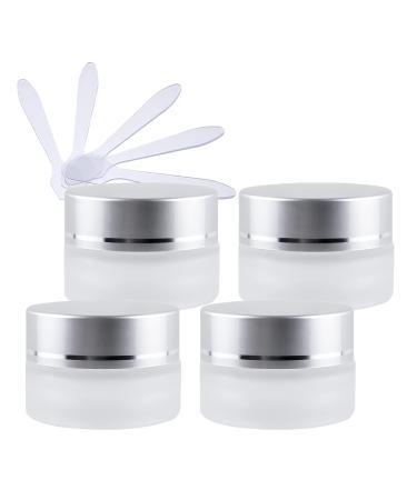 Zeoabsy 4 piece of emptiness Matt transparent glass cream cans 5ml with matt silver lid clear glass screw lid glass handle screw box glass dose of ointment puts cosmetics can for gels creams + 4x spatula