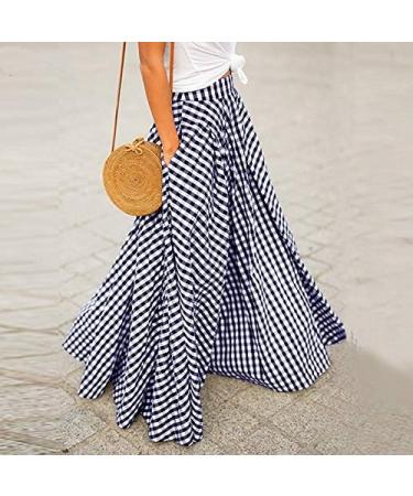 Sanahy Women's Vintage Plaid Maxi Skirt with Pockets - Blue - Buy Online on SooperMarket.com