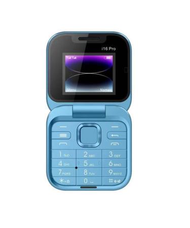 Jhialg Mini-Flip-Handy FM radio language blacklist choice of speed vibration 2SIM for older little phones foldable card display blue