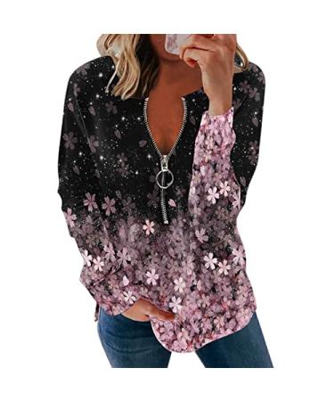 Womens Sweatshirt 2022 Fall Winter Fashion Long Sleeve Cute Print Tee Shirts Zip Up Hoodie Casual Dressy Tunic Tops Pullover
