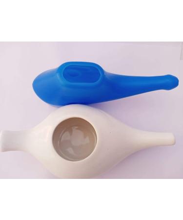 Qimacplus Leak Proof Neti Pot Hold 230 Ml Ceramic and 150 Ml Plastic Water Comfortable Grip | Dishwasher Safe Friendly Natural Treatment for Sinus and Congestion White and Blue - Buy Online on SooperMarket.com
