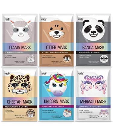 Epielle Mermaid Character Skincare Sheet Masks - Animal Spa Mask for All Skin Types | Spa Gifts for Women & Kids | Birthday Party, Girls Night, Slumber party, Stocking Stuffers - 6 Count - Buy Online on SooperMarket.com