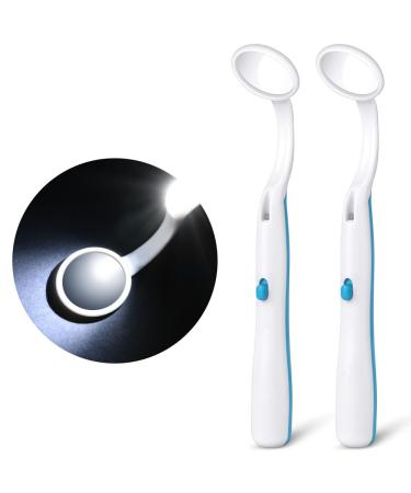 Acwoo mouth mirror with LED light 2 pieces oral dental mirror dental mirror dentist mirror with anti-fog coating mouth tooth inspection mirror dental care level for dental care (blue 2PCs))