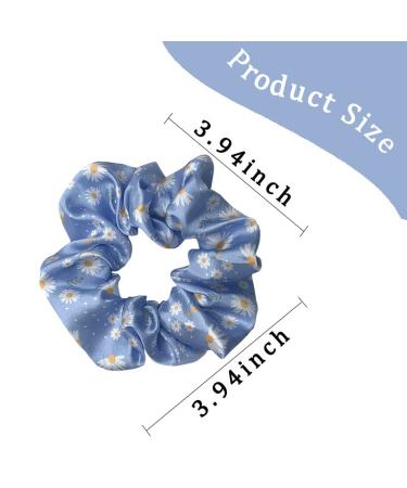 Daisy Flower Blue Hair Scrunchies 2PCS - Women's Silk Hair Accessories & Ponytail Holder Bracelet - Buy Online on SooperMarket.com