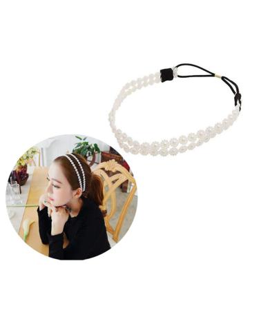2 Pcs Lady Women Double Imitation Pearl Flowers Elastic Hair Head Hand Hoop Accessory Tie Hairbands Headbands Turban Headdress