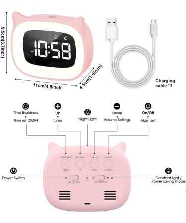 Buy Aoreun Digital Alarm Clock for Kids - Cute Cat Design Dual Alarm Night Light 18 Music 5 Brightness Modes - Perfect Children's Gift - Buy Online on SooperMarket.com