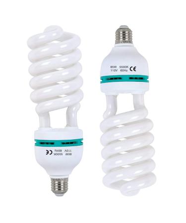 Aqirui 2 x 85W Light Bulb 5500K CFL Daylight Spiral Softbox Bulb in E27 Socket for Photography Photo Video Studio Lighting 2 Pack